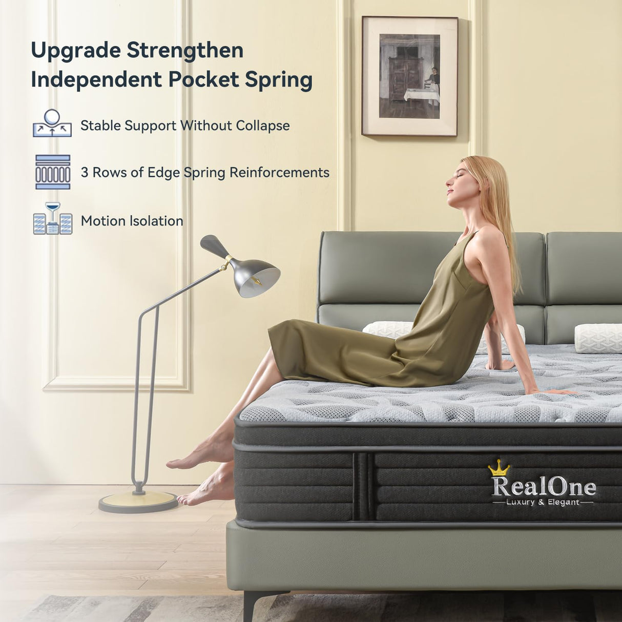 REALONE Twin Size Mattress,12 Inch Hybrid Mattress in a Box with Memory Foam and Pocket Springs,Medium Firm for Pressure Relief,Edge Support,Gray Black REALONE