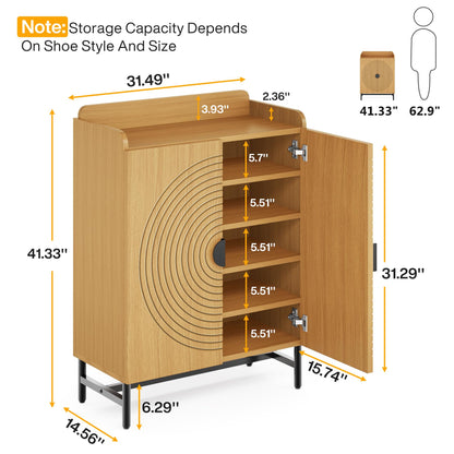 Tribesigns 6-Tier Shoe Cabinet with Doors, Shoe Storage Cabinet with Adjustable Shelves, Modern Wood Shoe Rack Shoe Storage Organizer for Entryway, Hallway (Brown & Black) - WoodArtSupply