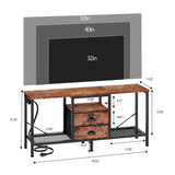 Furologee TV Stand with Power Outlets and 2 Fabric Drawers, 42 Inch Small Entertainment Center with Open Storage Shelves, Simple TV Console Table for Bedroom, Living Room, Rustic Brown Furologee
