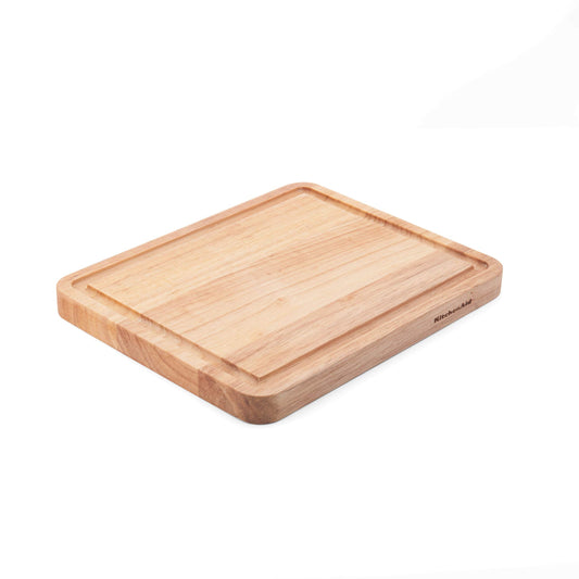 KitchenAid Classic Rubberwood Cutting Board with Perimeter Trench, Reversible Chopping Board, 8-inch x 10-Inch, Natural