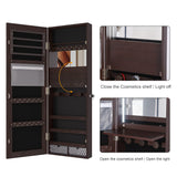FREDEES LED Jewelry Wardrobe with 42.52" Tall Door Mirror, Full Length Mirror Jewelry Cabinet, Lockable Jewelry Organizer, Wall/Door Jewelry Box and Organizer / 2 Small Storage Boxes (Brown) FREDEES