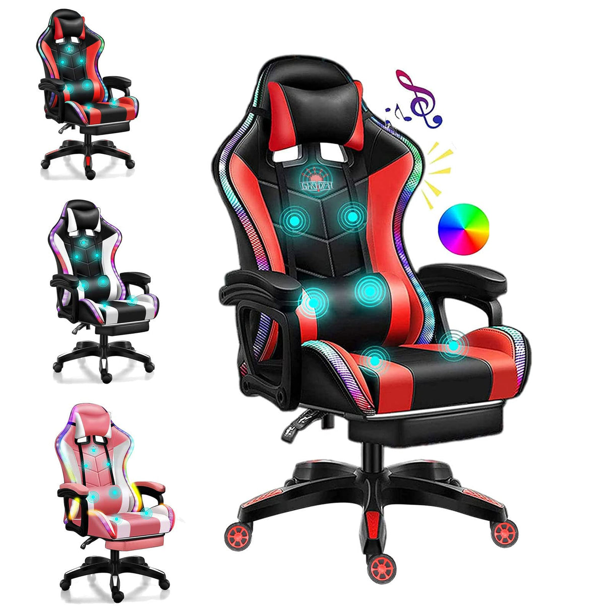 TBQATNTS Gaming Chair with Speakers,Led Gaming Chair,Ergonomic Pro Gaming Chair with Full Massage Lumbar Support Bluetooth Speakers Backrest Adjustable/Gaming Chairs for Adults,Red TBQATNTS