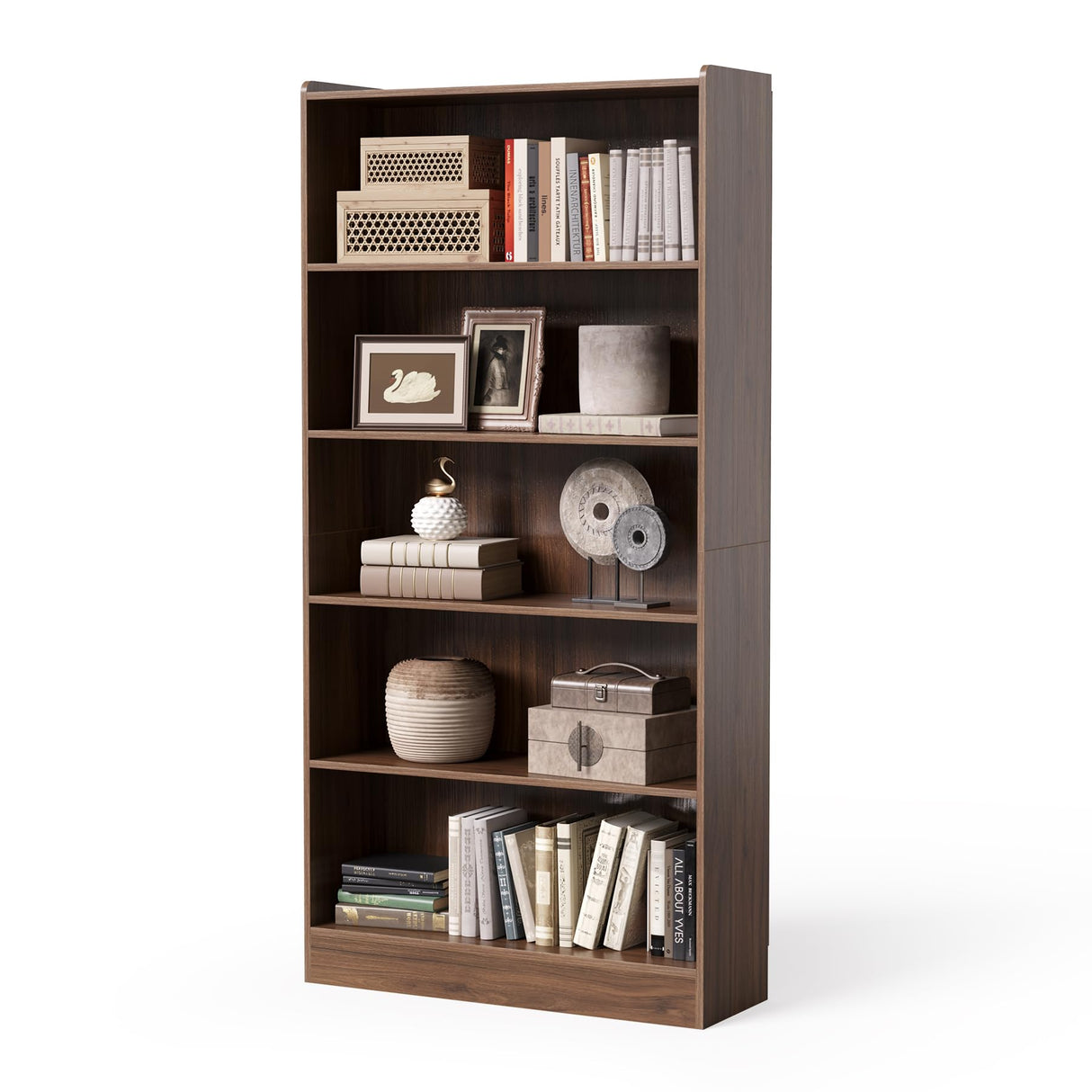 LITTLE TREE 72-Inch Tall Bookcase, 6-Tier Wooden Large Bookshelf, Wide Bookcase Bookshelves, Freestanding Modern Display Shelving Unit for Living Room, Bedroom, Office, Rustic Brown LITTLE TREE