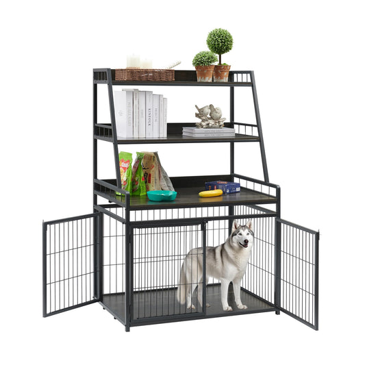 Sufulaa Furniture Style Dog Crate for Small/Medium/Large/X-Large Dog, Heavy Duty Anti-Chew Dog Kennel Furniture with 3 Doors, Wooden Decorative Indoor Basic Dog Cage with 3-Layer Storage Shel - WoodArtSupply