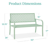Best Choice Products Outdoor Bench 2-Person Metal Steel Benches Furniture for Garden, Patio, Porch, Entryway w/Geometric Backrest, 790lb Capacity - Mint Green Best Choice Products