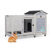 COZIWOW 39inches Fashion Wood Rabbit Hutch Indoor，Wide Space Small Animal Houses Habitats with Removable Tray&Safety Lock，Bunny Cage with Waterproof Roof&Solar Panels (Grey) COZIWOW