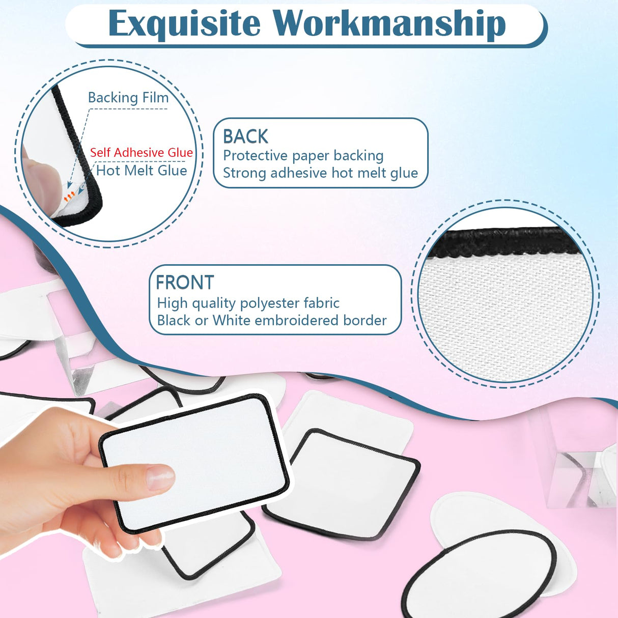 iFForce Sublimation Patches - Iron-on Blank Patches 4 Shapes for DIY Hats Jeans - Self Adhesive Stick to Cosmetic Bags Mobilephone Computer (20pcs White Border) iFForce