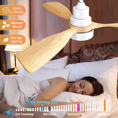 Sofucor 48'' Ceiling Fan with Lights Remote Control 3 Colors Smart Ceiling Fan 6 Speeds Modern Ceiling Fan with Timer Reversible Wood Ceiling Fans for Bedroom Living Room Outdoor Patios Sofucor