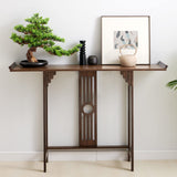 LEYSRIS 2-Tier Console Table Entryway Table with Storage, Espresso Bamboo Narrow Sofa Table for Entryway, Living Room, Hallway LEYSRIS