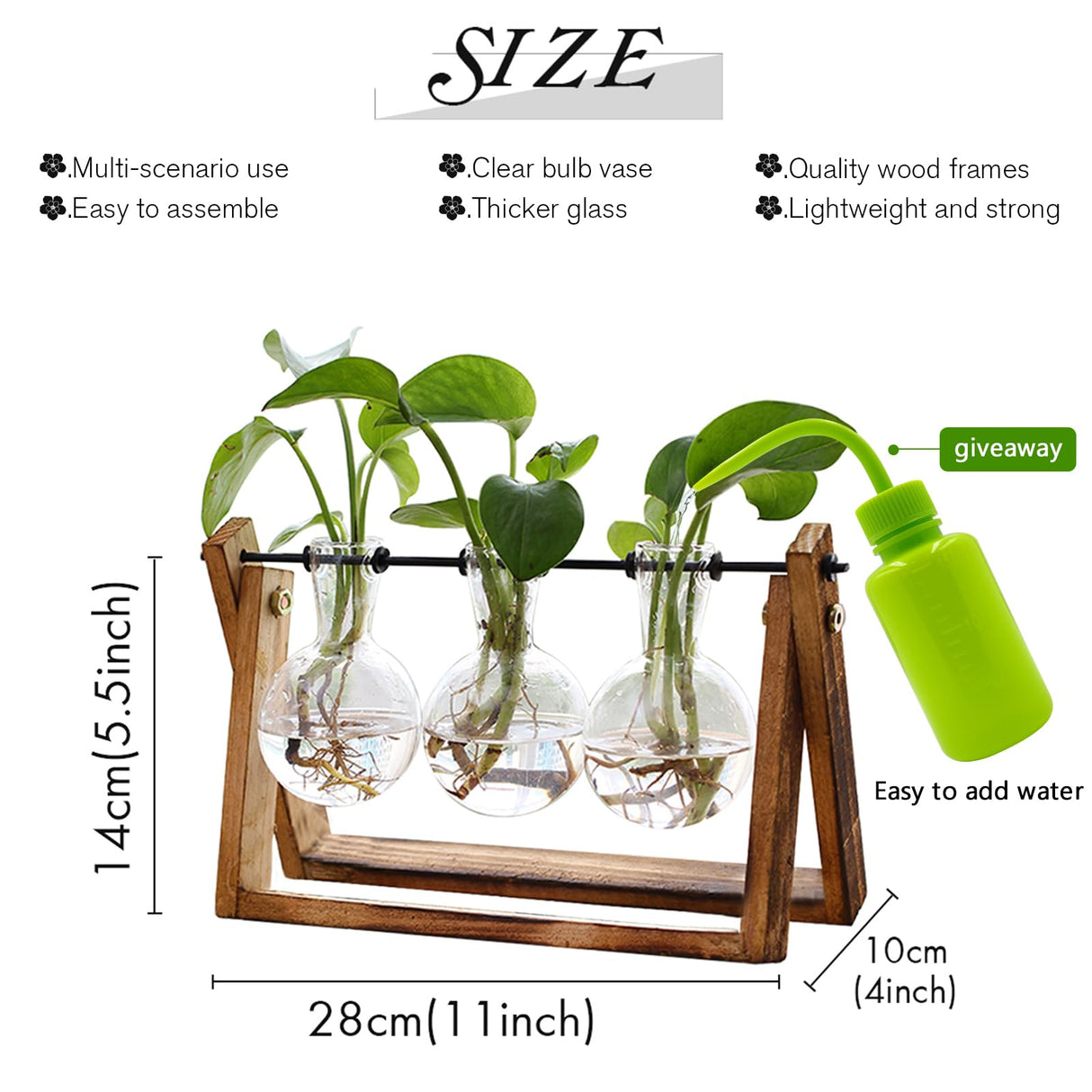 XXXFLOWER Plant Terrarium with Wooden Stand, Air Planter Bulb Glass Vase Metal Swivel Holder Retro Tabletop for Hydroponics Home Garden Office Decoration - 3 Bulb Vase XXXFLOWER