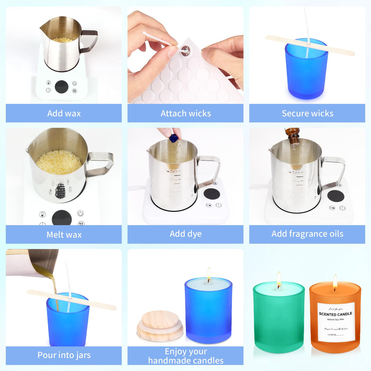 Candle Making Kit for Adult, Homemade DIY Candle Making Supplies Include Soy Wax, Wicks, Glass Candle Containers, Essential Oils, Dyes, DIY Arts & Crafts Gift for Kids, Beginners, Adults, Women KEARLGMBH