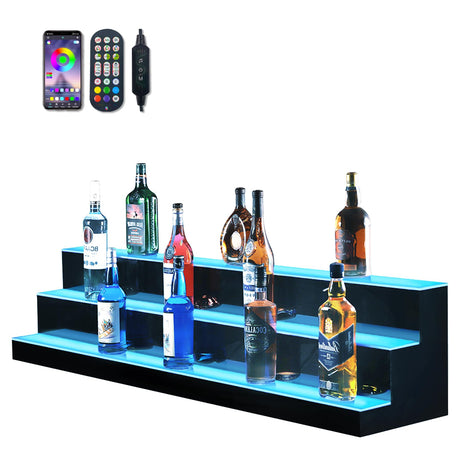 MESAlLUP Acrylic 60 Inch 3 Tier Detachable LED Lighted Liquor Bottle Display Shelf with Remote Control, Mulit Colorl Lighting Shelves for Home Mini Bar Restaurants & Party Use(Without Power Bank) MESAILUP