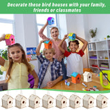 DoubleFill 12 Pcs 4.33" Wooden Bird Houses Bulk for DIY Unfinished Hanging Birdhouse for Crafts Art Wood Toys Class Activity Creative Project Parties Design DoubleFill