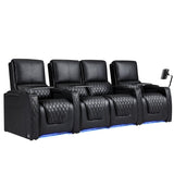 Weilianda Astronaut Zero Gravity Home Theater Seating Top Grain Leather Recliner Sofa Power Headrest Footrest with Carbon Fiber Tray Table, Tablet Stand, Cup Holders Row of 4 Loveseat Middle Black Weilianda