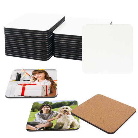 35 Pcs 3.75 x 3.75 Inch Square MDF Sublimation Coasters, Blanks MDF Sublimation Coasters, and Water-Resistant MDF Material with Non-Slip Cork Backing, Hardboard Cork Coasters by KUKLIPJIM KUKLIPJIM