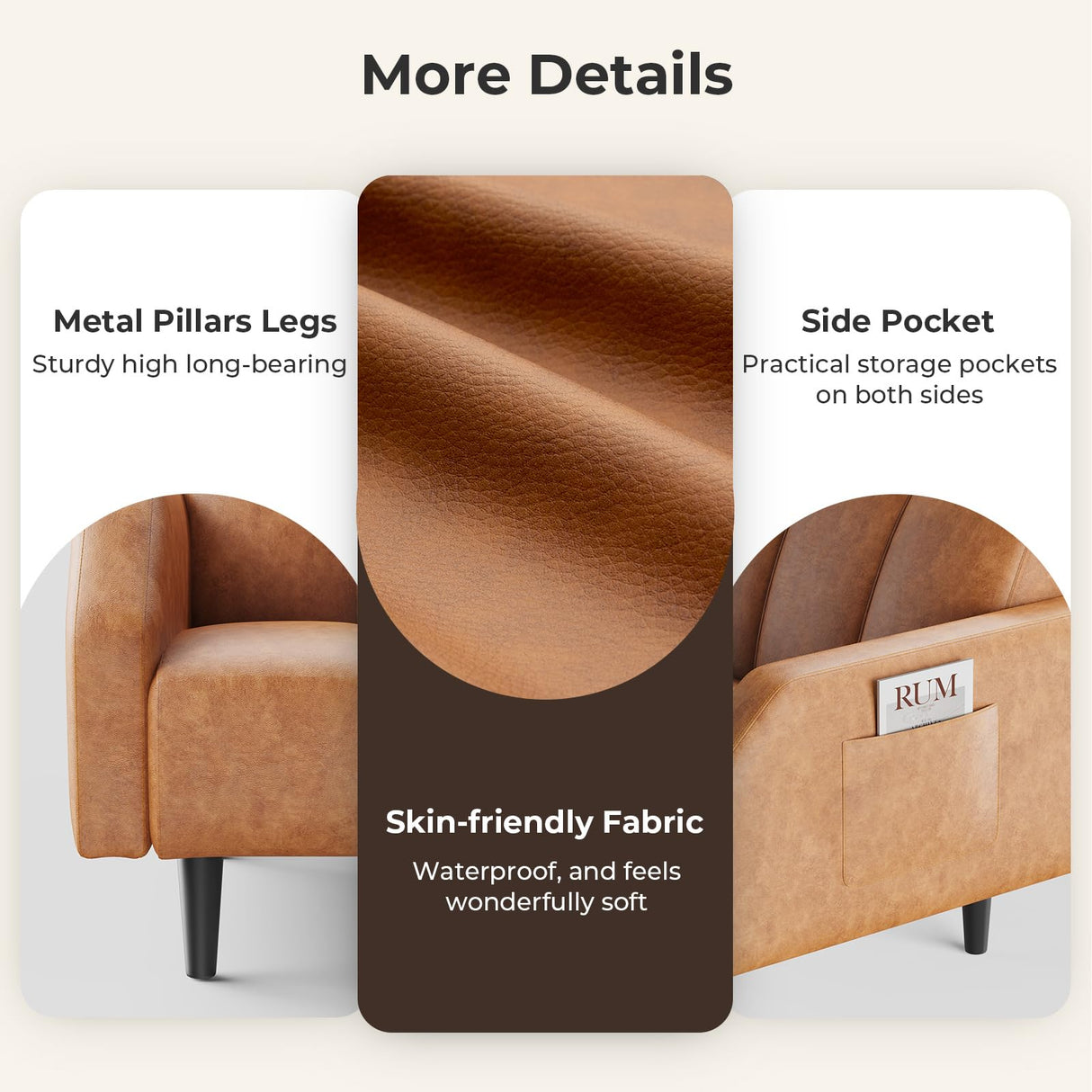 Fadware 78'' Futon Sofa Bed Couch, 2 Seater Faux Leather Futon Sleeper Couches with Adjustable Sofa Backrest, Convertible Loveseat Sofa Bed for Living Room, Bedroom, Office, Loft, Brown Fadware