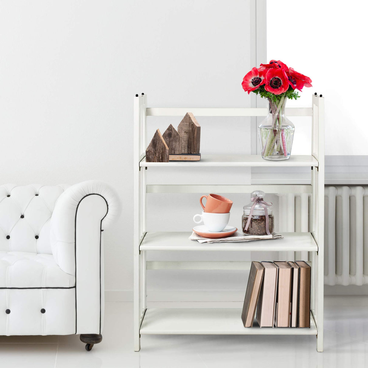 Casual Home 3-Shelf Folding Stackable Bookcase (27.5" Wide)-White Casual Home