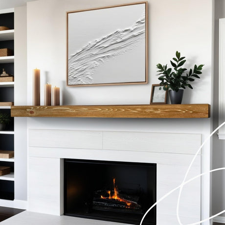 BoscoMondo Solid Wood Fireplace Mantel Shelf, Floating Mantle for Living Room, Farmhouse Rustic Wood Mantel, Easy Wall Mount with Heavy-Duty Metal Bracket (54", Oak) BoscoMondo