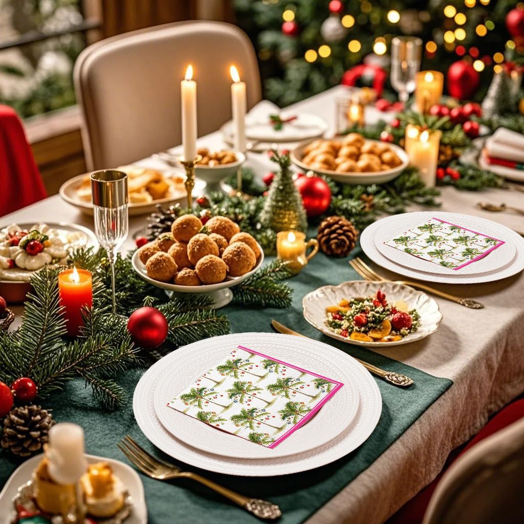 WRAPAHOLIC 50Pcs Christmas Paper Napkins - Tropical Ornament 3-Ply Disposable Luncheon Napkin for Christmas Party Supplies Tableware, Xmas Holiday - 6. 5 x 6.5 In WRAPAHOLIC