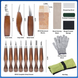 Wood Carving Tools, Hexola Wood Carving Kit 26-In-1 Whittling Kit- Includes Walnut Handle Wood Carving Knife,Whittling Knife, Hook Knife, Cut Resistant Gloves, Wood Carving Kit For Beginners Hexola