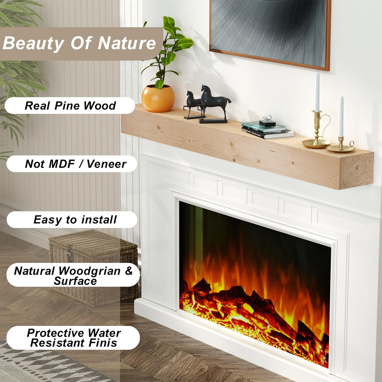 LOVMOR Floating Fireplace Mantel-60in Wood Mantels for Over Fireplace,Wall Mount Fireplace Mantel Shelves,Natural Mantels Over Fireplace | 60" x 8" x 5"-Clear Varnished Natural Wood LOVMOR