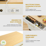 DWVO Kitchen Island with Power Outlet, 40 inch Rolling Island Table with Trash Can Cabinet fits Double 10-Gallon Bin, Square Mobile Storage Islands with Tilt Out Garbage Bin Cabinet, White Oak DWVO