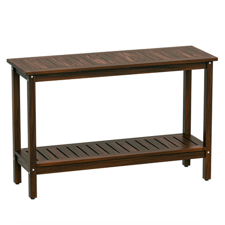 SUPER DEAL All-Weather Patio Bar Table Entry Console Table, 2-Shelf 48 inch Solid Wood Indoor Outdoor Multifunctional Buffet Storage Organizer with Adjustable Feet, Espresso SUPER DEAL
