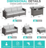 WELYAS Outdoor Patio Furniture Set with 44'' Fire Pit Table Sofa Chair Ottoman, 10 Pieces 9 Seat Oversize All Weather Rattan Classic Patio Conversation Sectional Set for Outside Porch Deck WELYAS