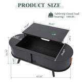 Janmer Home Small Lift Top Coffee Table with Sliding Tambour Door, 47.3" Mid Century Modern Curved Coffee Table with Storage, Oval Center Table with Lift Tabletop for Living Room (Doors, Black) Janmer Home