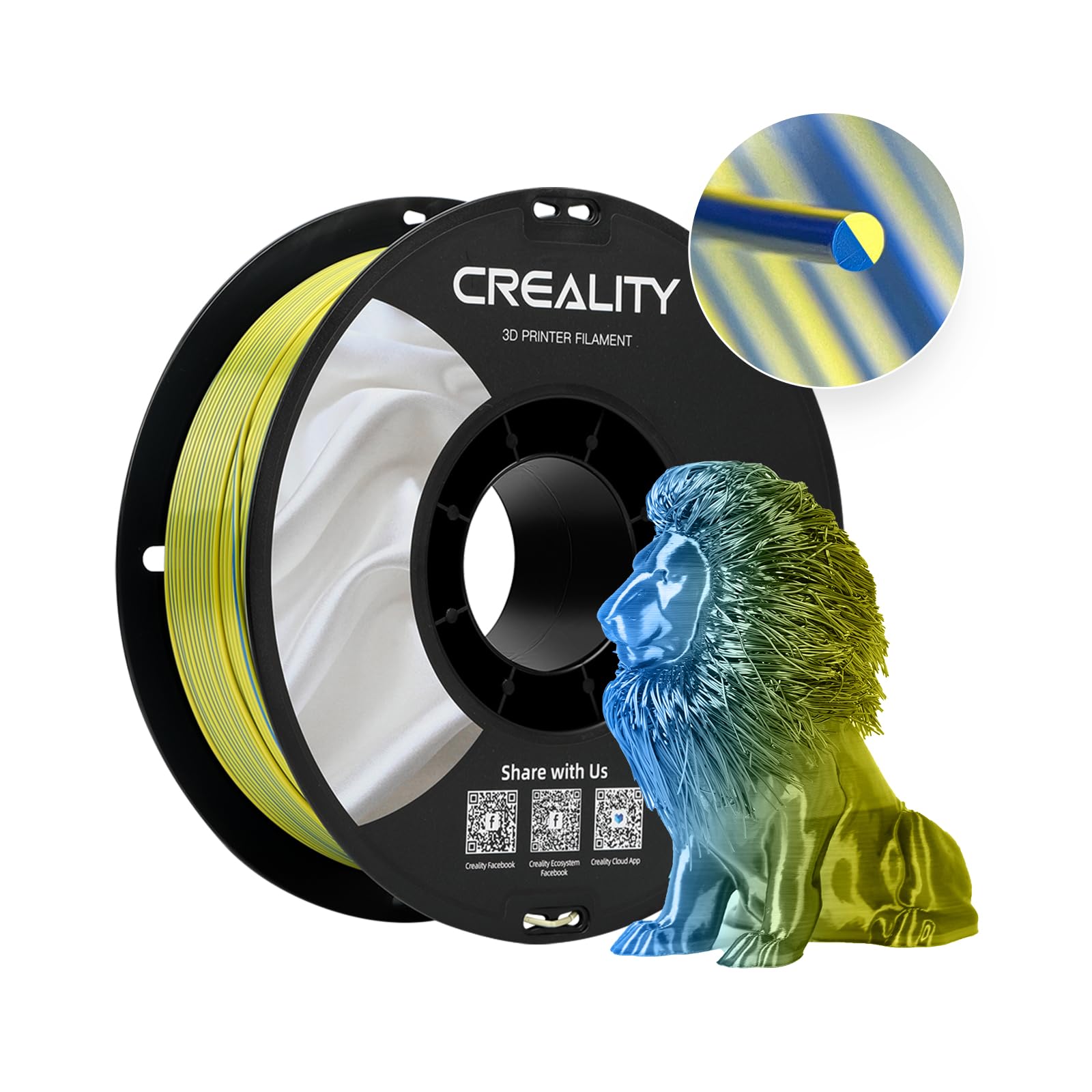 Creality Silk PLA Filament Multicolor, Smooth, Silky 3D Printer Filament 1.75mm, +/-0.02mm, Enhanced Printability, 3D Printing Filament 1KG/2.2lb (Yellow-Blue) - WoodArtSupply