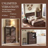 IFGET Farmhouse 5 Drawers Dresser for Bedroom, 47" Tall Chest of Drawers w/Sliding Barn Door, Rustic Wood Dressers Organizer w/Adjustable Shelves for Bedroom, Living Room, Kitchen, Brown IFGET