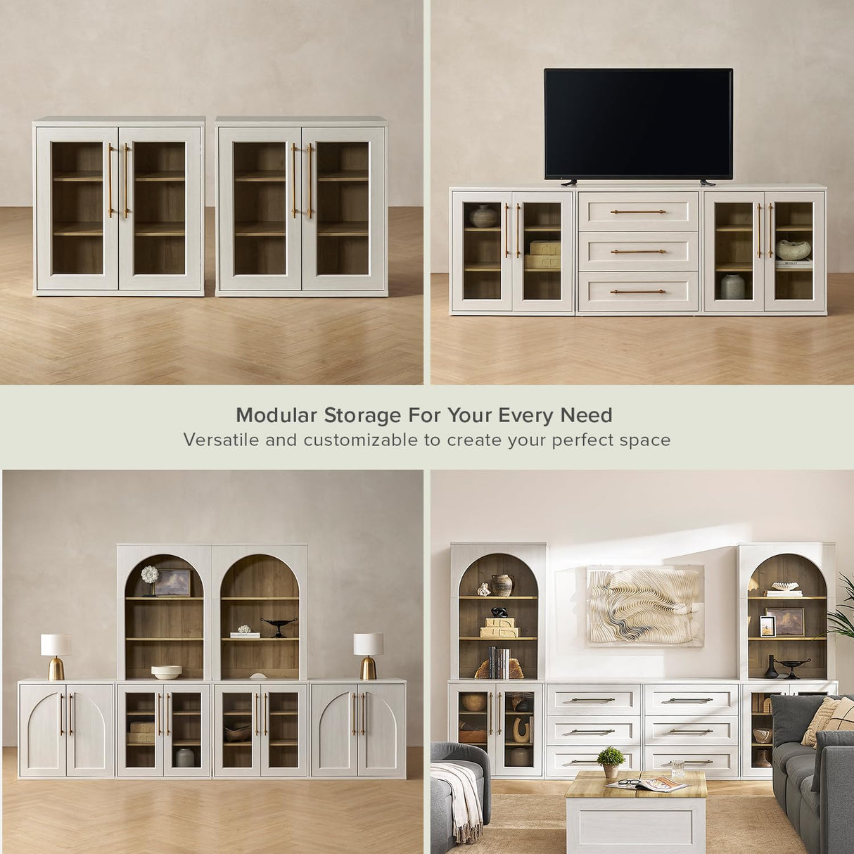 mopio Blake Storage Cabinet, Small Modular Accent Display Sideboard Buffet Cabinet with Storage, Media Console Credenza, for Kitchen, Coffee Bar, Pantry, Living Room (White Oak Acrylic, Single) mopio