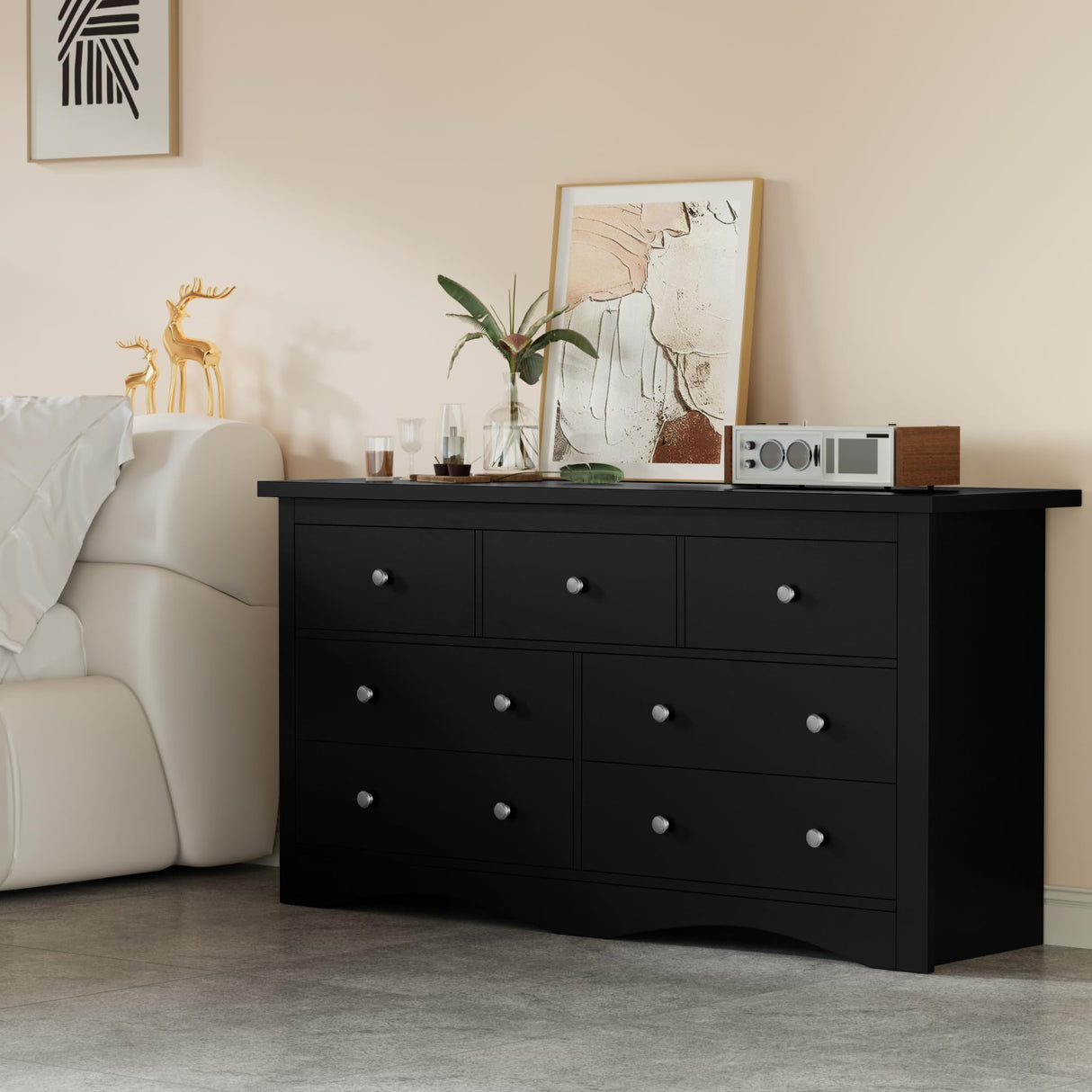 Furmax Dresser for Bedroom, 7 Wood Dresser, Chest of Drawers, for TV up to 65 inch, TV Stand Storage Chest of Drawers for Hallway Entryway (Black) Furmax