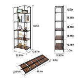 Crofy No Assembly Folding Bookshelf for Living Room, 5 Tier Black Collapsible Book Shelf for Home Office, Portable Bookcase Storage Organizer Crofy