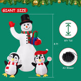 Christmas Inflatables Outdoor Decorations, 8 FT Inflatable Snowman with Penguins, SOLLED Blow Up Xmas Decorations Clearance Indoor Outdoor Yard Garden Patio Lawn Decor with LED Christmas Lights SOLLED