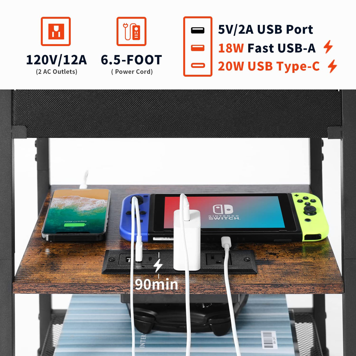 LAKEMID Nightstands Set of 2 with Charging Station and Drawer, End Table Side Table with 20 Colors LED Light Strip and 2 Layers Shelf for Bedroom Living Room Sofa (Rustic Brown) LAKEMID