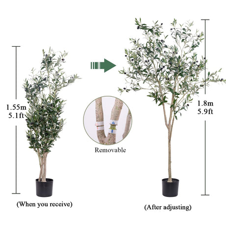 Hobyhoon Artificial Olive Tree, 6FT Tall Faux Silk Plant Artificial Tree in Potted Oliver Branch Leaves and Fruits for Modern Home Decor Indoor Hobyhoon