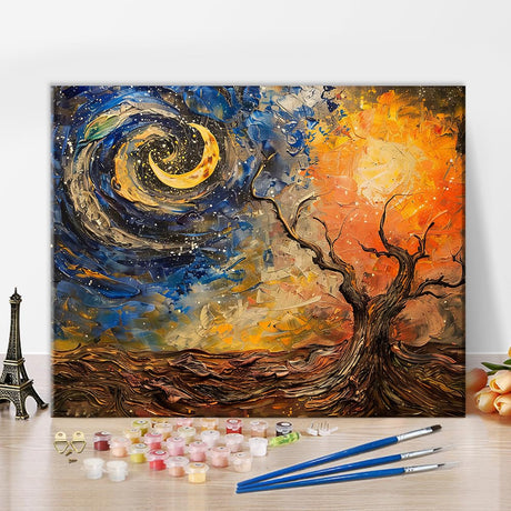 TUMOVO Abstract Color Paint by Numbers Kit for Adults Nature Landscape with Tree and Moon Paint by Number with Brushes and Pigment, DIY Art Crafts for Home Wall Decoration, 16x20 Inch TUMOVO
