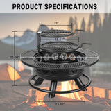 36 Inch Fire Pit with 2 Cooking Grills,Outdoor Wood Burning BBQ Firepit with Lid, 3-in-1 Outdoor Fire Pit for Backyard Deck Bonfire Patio Picnic Verdeluxe