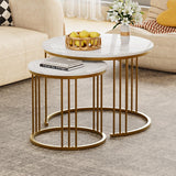 Garden 4 you Coffee Table Faux Marble Nesting Table for Small Place 2 Sets Modern Furniture Living Room Sets End Side Table Night Stand for Bed Room Dining Room (White & Gold) Garden 4 you