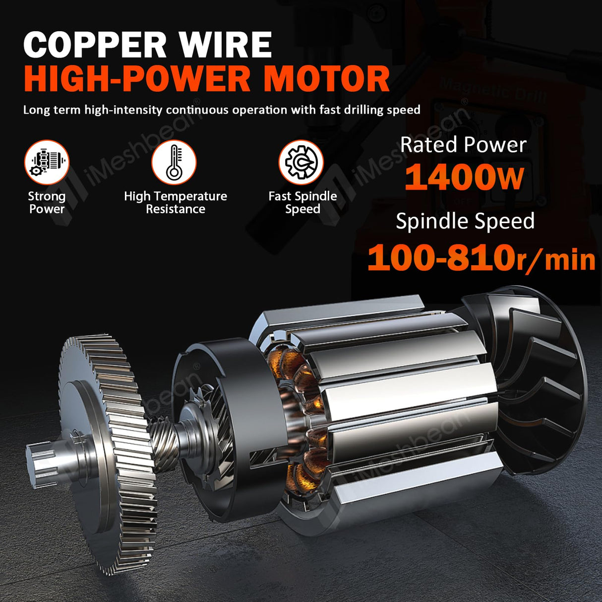 Magnetic Drill, 1400W 1.6" Boring Diameter, 810 RPM Power Magnetic Drill Presses, 2922lbf/13000N Drill Press with Variable Speed, for Metal Surface, Industrial/Home Improvement iMeshbean