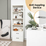 LOKO Modern 74-Inch Tall Bookcase with 2 Drawers & 4 Open Shelves in White LOKO