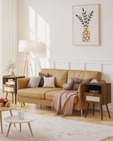 Veegle Rattan Nightstand,Modern Bedside Table with Storage Drawer and Open Wood Shelf, for Living Room, Bedroom and Small Spaces, Accent Night Stand with Solid Wood Legs, Easy Assembly,Walnut Brown Veegle