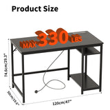 JOISCOPE Computer Desk with USB & Type-C Outlet, Small Home Office Desk with 2-Tier Storage Shelves, Modern Gaming Desktop Workstation, 48 inches, Black JOISCOPE