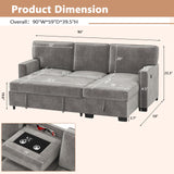 HAOMARKETS L Shaped Convertible Sleeper Sofa Bed, 90” Pull Out Couch Bed with Cup Holders and USB Charging Port, Sectional Couch Reversible Chaise with Storage for Living Room Apartment, Grey HAOMARKETS