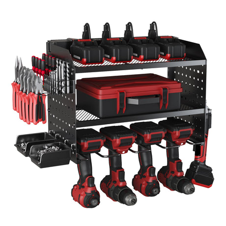 Power Tool Charging Station, Garage 4 Drill Power Tool Wall Organizer, Metal Hand Tool Storage Rack, Utility Racks, Cordless Drill and Battery Holder for Garage Organization, Gifts for Men Dad Husband KAAPSAM