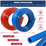 PEX Pipe 1/2 Inch 300ft 2 Rolls PEX Tubing EVOH PEX-B Pipe Non Oxygen Barrier Durable Leakage-Proof Flexible for Residential Water Lines in Homes PEX Radiant Heat Tubing(Red+Blue) Likeem