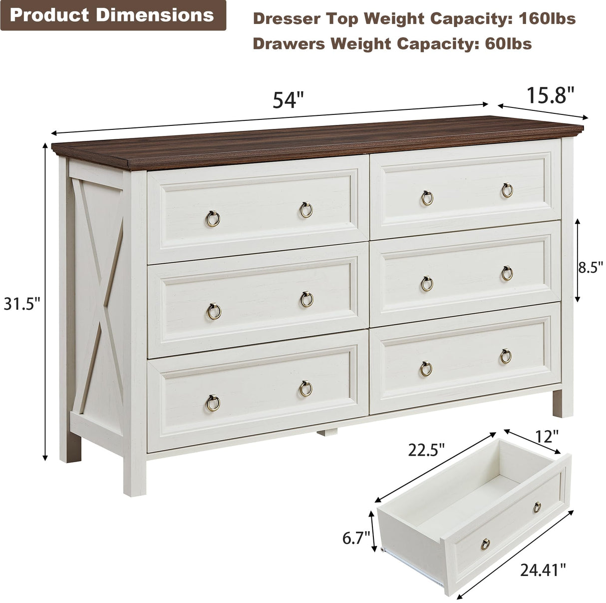 OKYCI Farmhouse Dresser Set for Bedroom,Includes Tall 5 Drawer Dressers & Double 6 Drawer Dresser, Antique White OKYCI