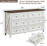 OKYCI Farmhouse Dresser Set for Bedroom,Includes Tall 5 Drawer Dressers & Double 6 Drawer Dresser, Antique White OKYCI