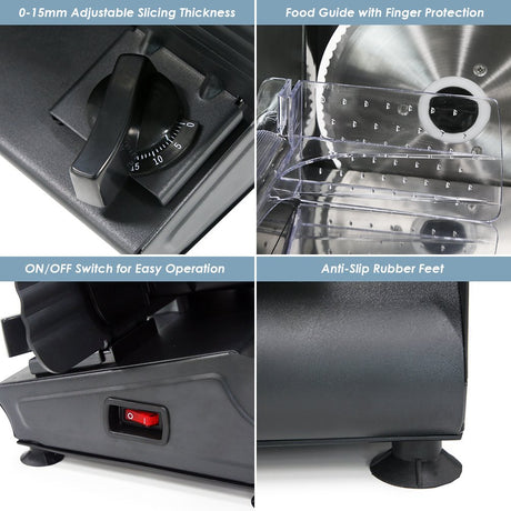 Elite Gourmet EMT-625B Ultimate Precision Electric Deli Food Meat Slicer Removable Stainless Steel Blade, Adjustable Thickness, Ideal for Cold Cuts, Hard Cheese, Vegetables & Bread, 7.5”, Black Elite Gourmet